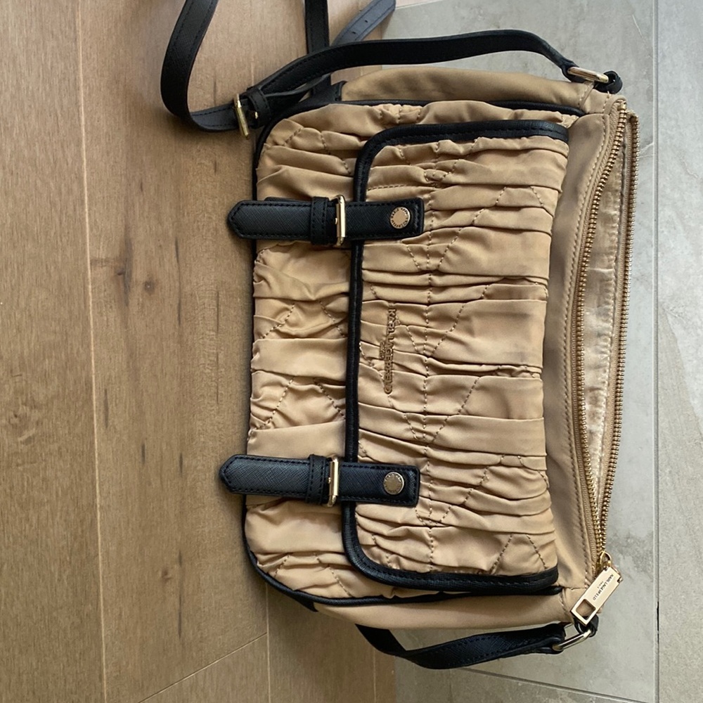 Karl Lagerfeld Kourtney Nylon Leather Messenger Crossbody Sand Black